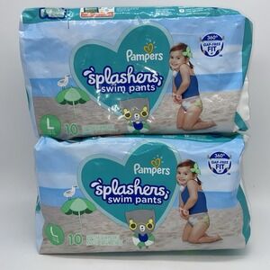 2 Pampers Splashers Large‎ Disposable Swim Pants 31+ lb 10 Pack 20 Total NEW
